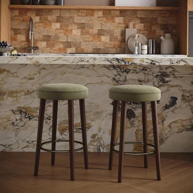 Set of 2 Sage Green Velvet Kitchen Counter Stools with Walnut Legs - Gatsby