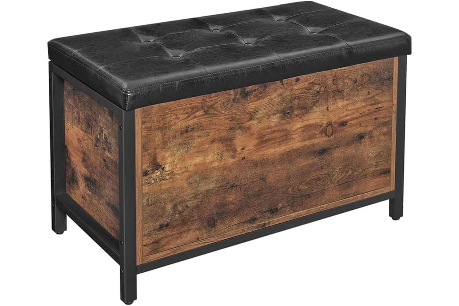 Vasagle Industrial Storage Ottoman with Flip Lid | Rustic Brown & Black