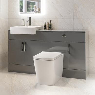 1500mm Grey Toilet and Sink Unit with Storage Unit and Square Toilet - Harper