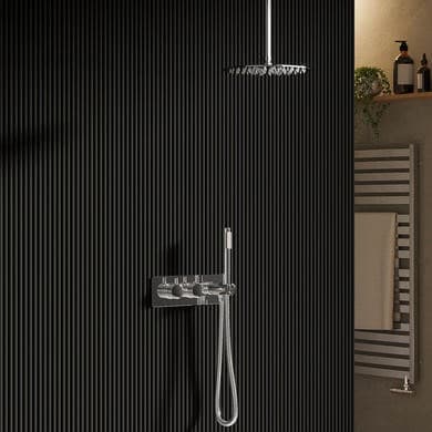 Chrome 2 Outlet Ceiling Mounted Thermostatic Mixer Shower Set with Hand Shower - Flow