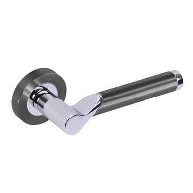 Internal Black Nickel and Silver Polished Chrome Lever Fire Door Handle with Latch and Hinges Pack - 75mm Latch - Timis - XL Joinery