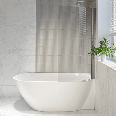 Freestanding Shower Bath Single Ended Right Hand Corner with Chrome Bath Screen 1650 x 740mm - Lisbon