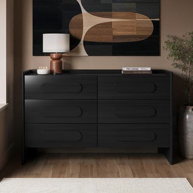Wide Black 6 Drawer Chest of Drawers - Margot