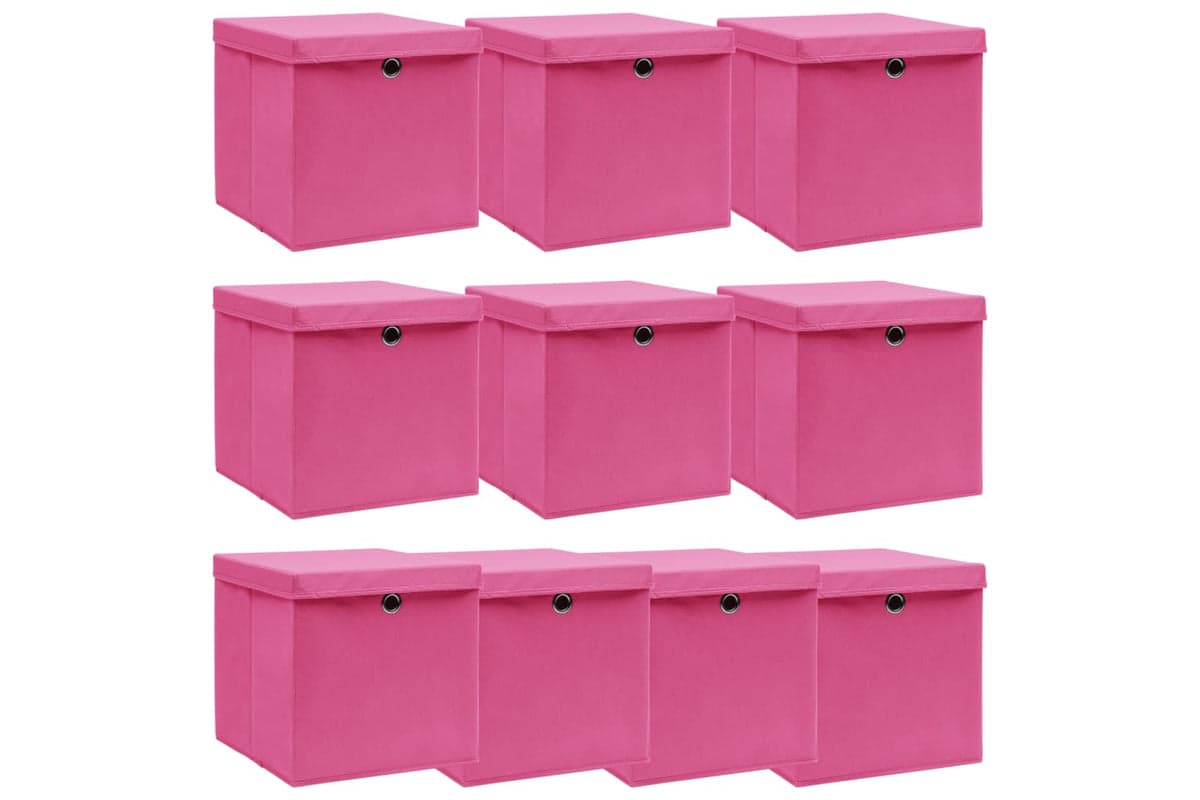 Vidaxl 288348 Storage Boxes With Lids 10 Pcs Pink 32x32x32 Cm Fabric