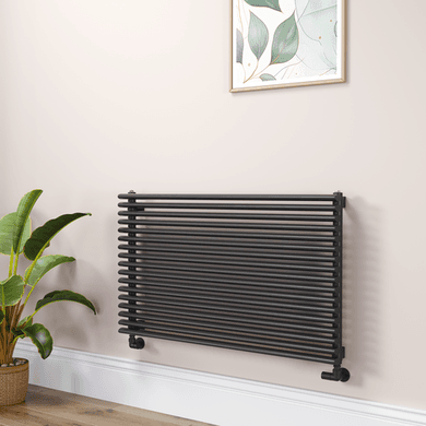 Ventura Linea Midnight Black Oval Unique Designer Radiator 595x1000mm Single Panel 3072 BTU - Horizontal Bars