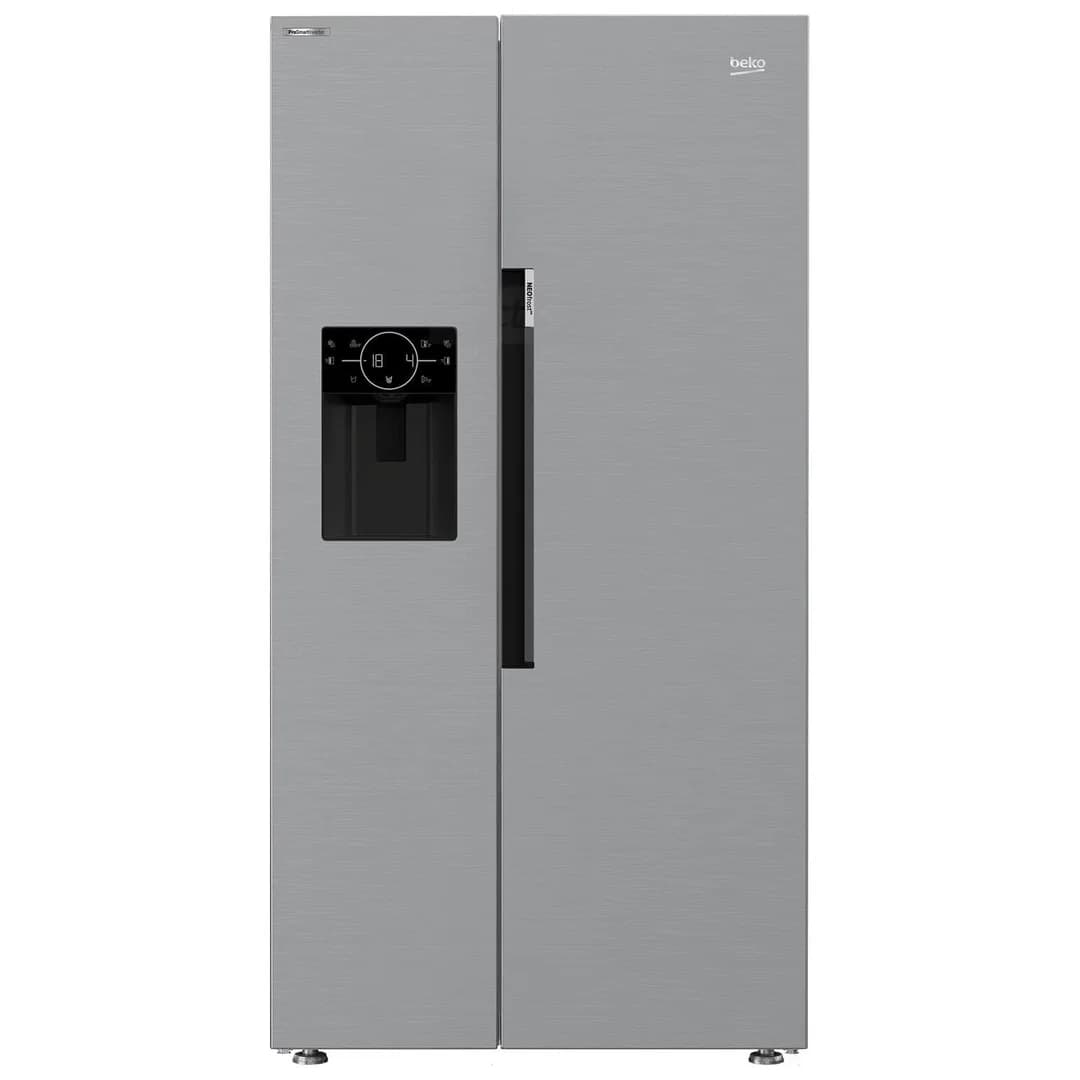 Beko 90cm Freestanding American Style Fridge Freezer | Brushed Steel