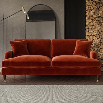 Payton Burnt Orange Velvet 3 Seater Sofa