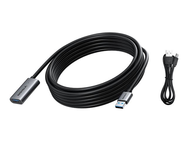 VISION - 5 m USB 3.0 active extension cable - nickel plated connectors - bandwidth 3 Gbps - includes USB cable if additional boost power required - over 65 percent coverage braided shield - USB A (f) to USB A (m) - outer diameter 6.0 mm - 26 AWG - black