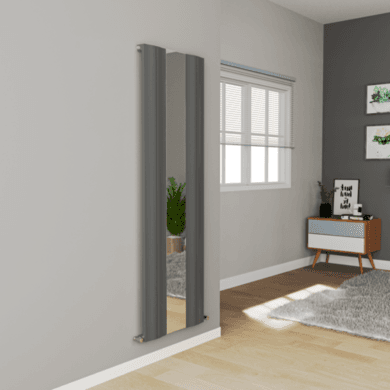 Eco Specchio Anthracite Vertical Wave Mirror Designer Aluminium Radiator 1800x550mm Single Panel 3387 BTU