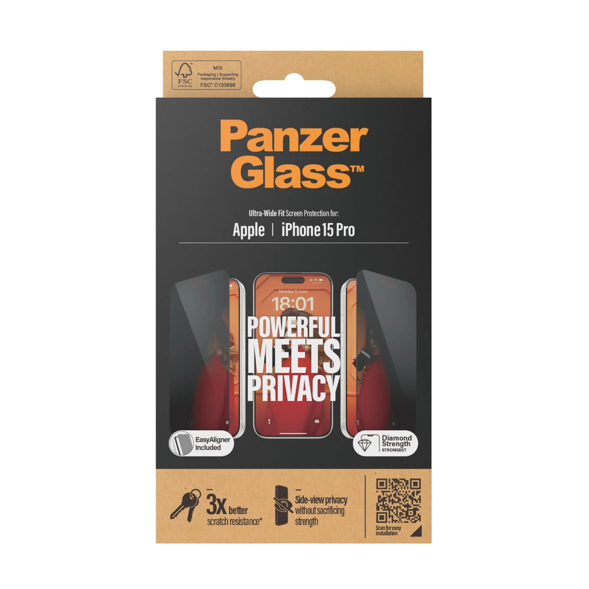 Panzerglass iPhone 15 Pro Privacy Screen Protector | P2810