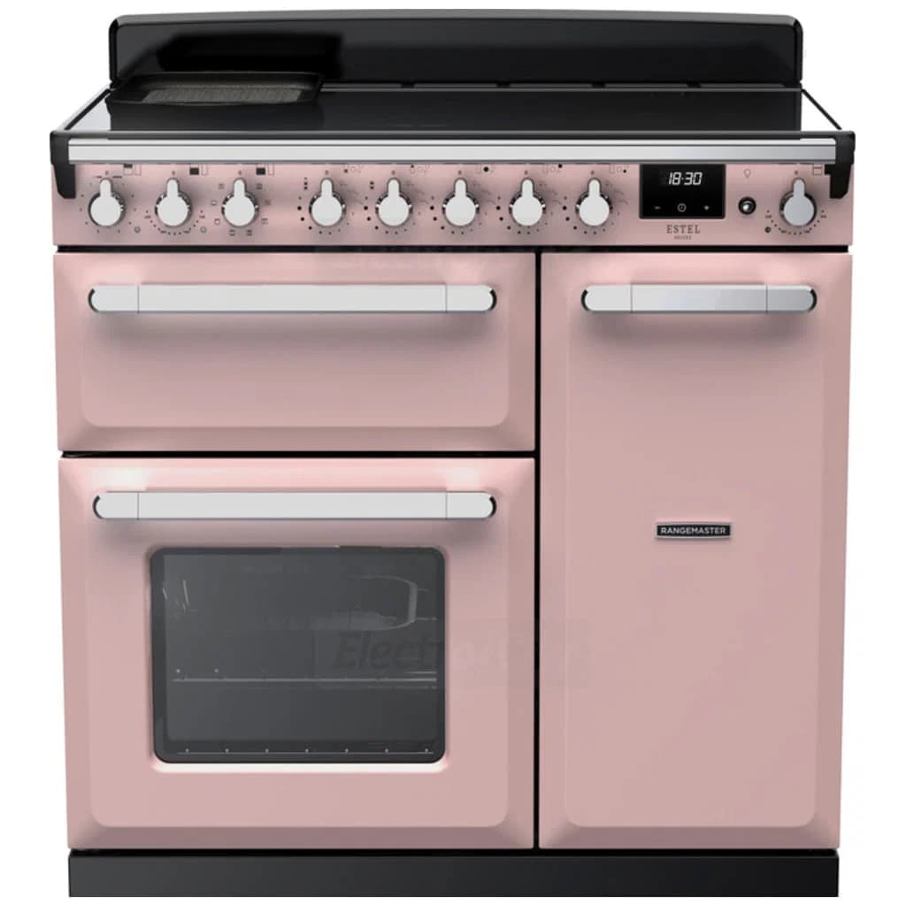 Rangemaster Estel Deluxe 90cm Induction Range Cooker | Pale Pink with Chrome Trim ESDL90EIPPPK/CM1