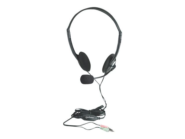 Manhattan Stereo On-Ear Headset (3.5mm) (Clearance Pricing), Microphone Boom, In-Line Volume Control, Foam Earpads, Standard 2x 3.5mm stereo jack/plug