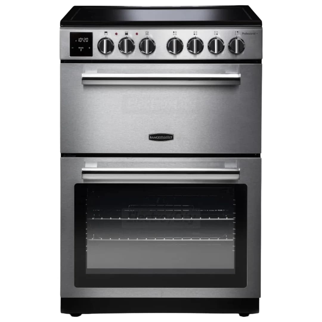Rangemaster Professional Plus 60cm Ceramic Electric Range Cooker with Double Oven | Stainless Steel