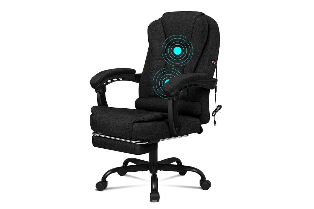 Elfordson Massage Home Office Chair with Footrest | Linen | Black (Ex-Display DC250722-000005)