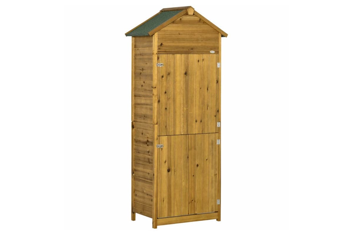 Outsunny Wooden Garden Storage Cabinet with 3 Shelves and 2 Door | Natural Wood