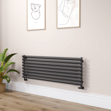 Sorrento Linea Midnight Black Oval Designer Radiator 472x1400mm Single Panel 2655 BTU - Horizontal Bars