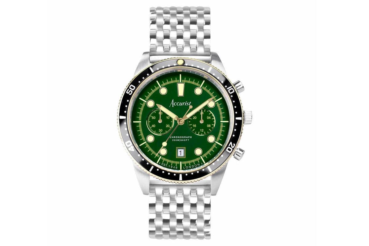 Accurist Dive Men's Chronograph Watch | Two Tone Case & Stainless Steel Bracelet With Samphire Green Dial | 42mm