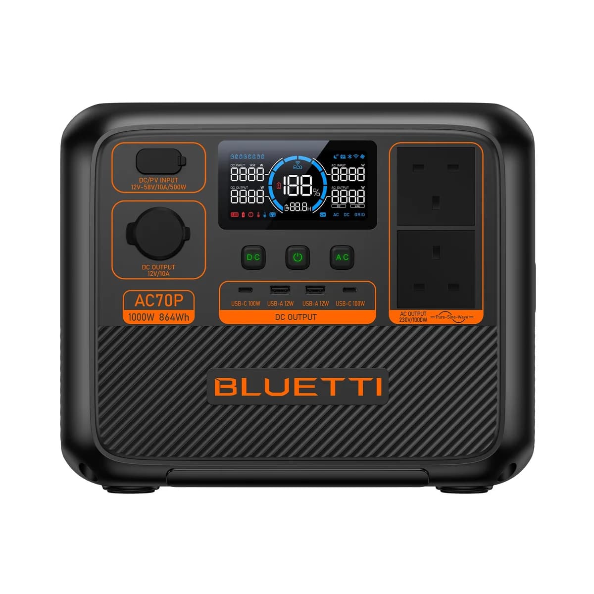BLUETTI AC70P 864Wh 1,000W Portable Power Station | 281-PAC70PUKGYBL010