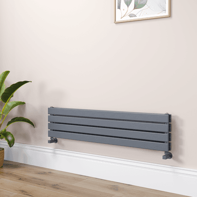 Riace Linea Dark Grey Anthracite Flat Designer Radiator 280x1200mm Double Panel 1949 BTU - Horizontal Bars