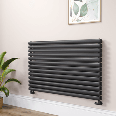 Sorrento Linea Midnight Black Oval Designer Radiator 767x1200mm Double Panel 5659 BTU - Horizontal Bars