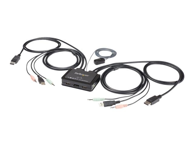 Startech 2 Port DisplayPort KVM Switch, 4K 60Hz, Compact Dual Port UHD DP 1.2 USB Desktop KVM Switch w/ Integrated 4ft Cables & Audio, Bus Powered & R