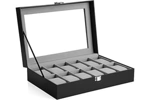 Songmics JWB12BK Watch Box with Glass Lid