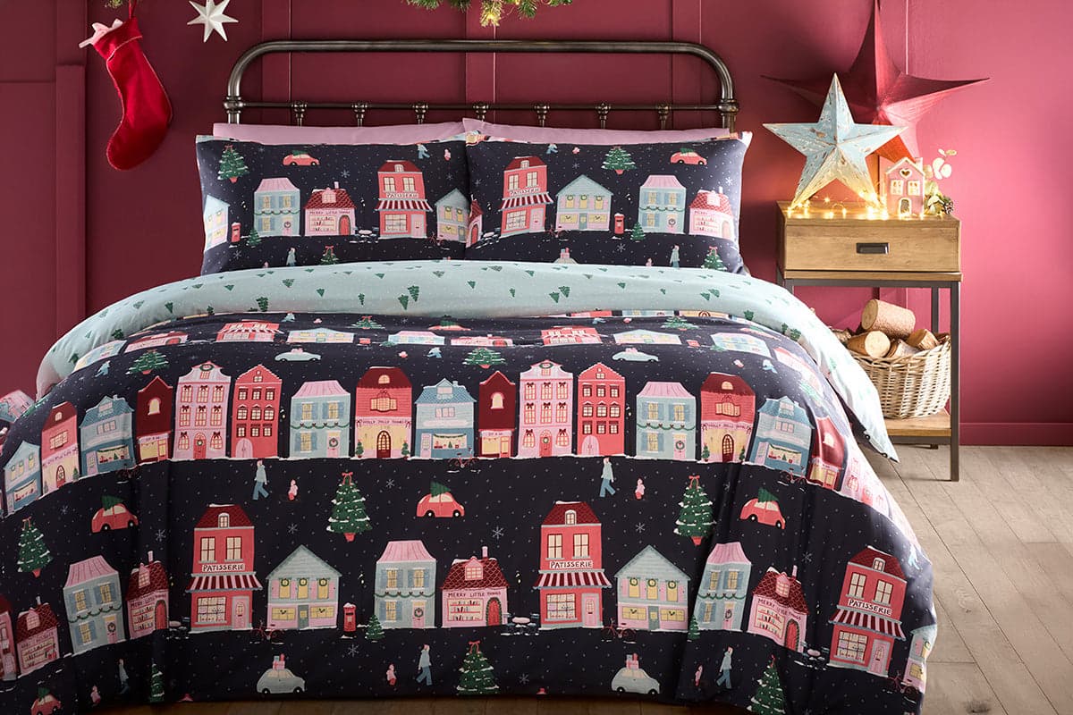 Fusion | Christmas Houses Duvet Cover Set | Navy | Single