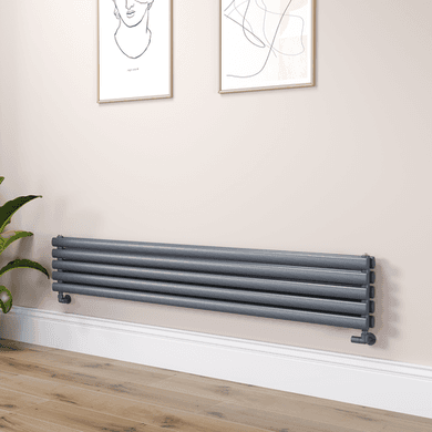 Sorrento Linea Dark Grey Anthracite Oval Designer Radiator 295x1800mm Double Panel 3171 BTU - Horizontal Bars