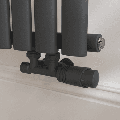 Elego Anthracite Gray Modern TRV H Block Angled Thermostatic Radiator Valves With Lockshield
