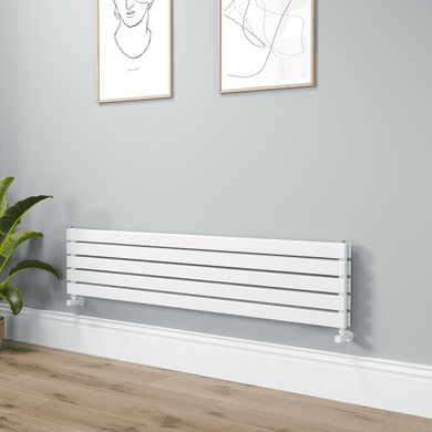Riace Linea White Flat Designer Radiator 350x1600mm Double Panel 3140 BTU - Horizontal Bars