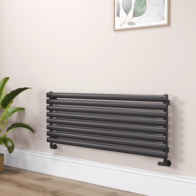 Sorrento Linea Midnight Black Oval Designer Radiator 472x1200mm Single Panel 2294 BTU - Horizontal Bars