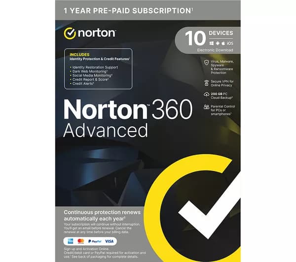 NORTON 360 Advanced 2022 - 1 year (automatic renewal) for 10 devices