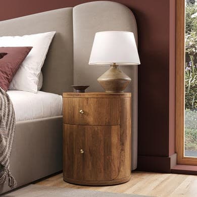 Mango Wood Round 2 Drawer Bedside Table - Chakra