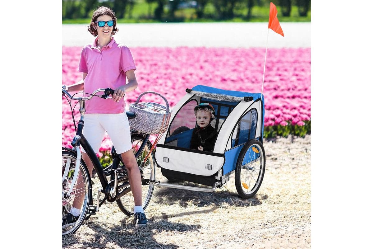 Homcom 4440-008BU Steel Frame Children's 2-Seater Bicycle Trailer | Blue