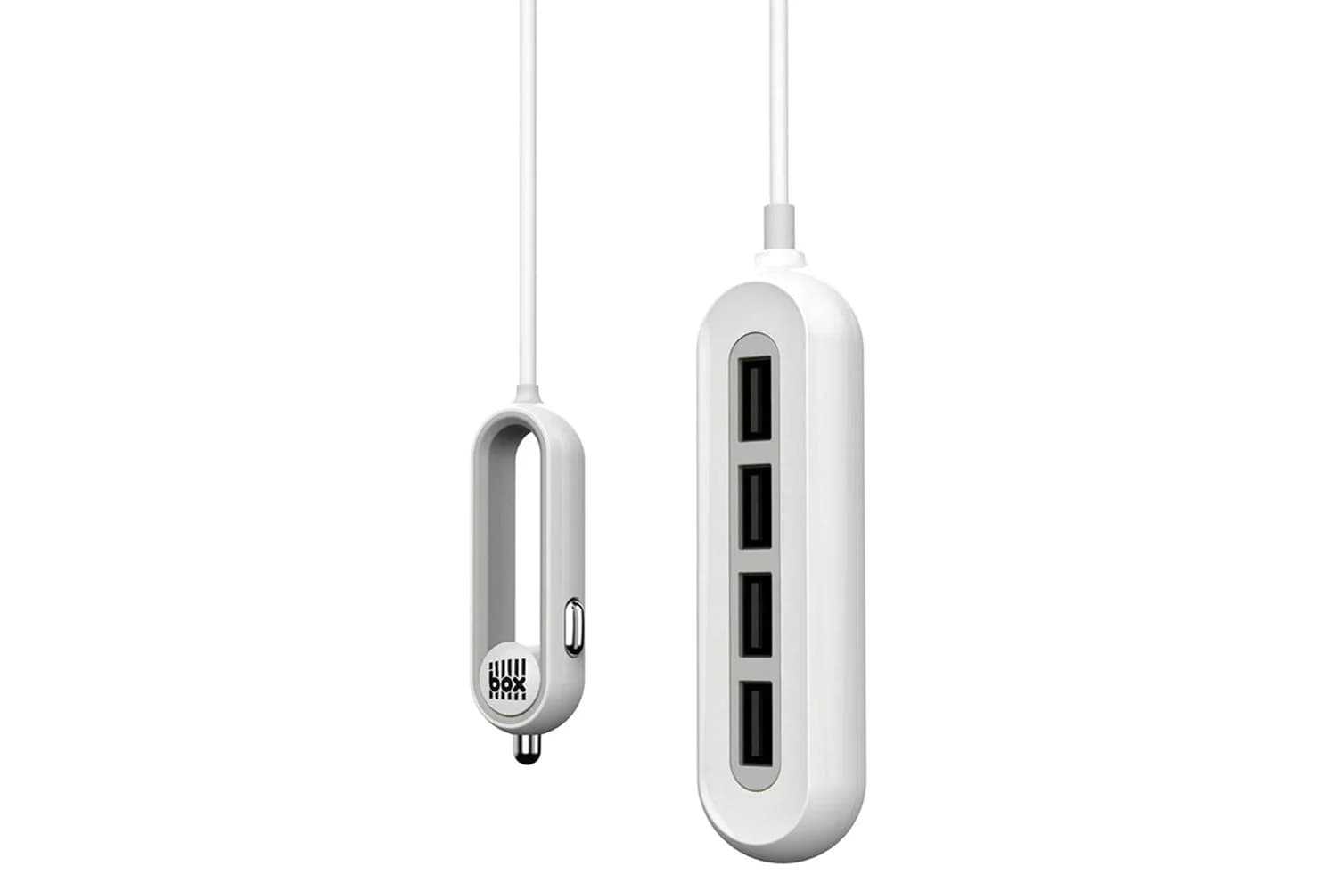 Box 4 Port USB Car Smart Charger | White