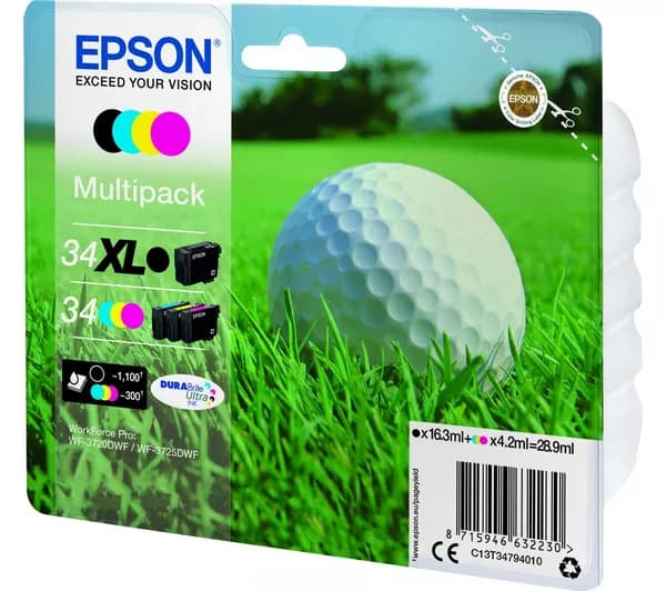 EPSON 34 Golf Ball Cyan, Magenta & Yellow Ink Cartridges - Multipack