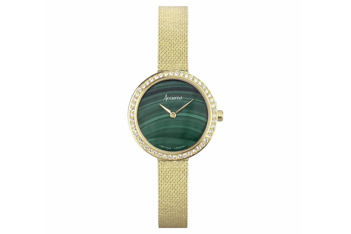 Accurist Jewellery Ladies Watch | Gold Case & Stainless Steel Bracelet With Green Malachite Dial | 28mm