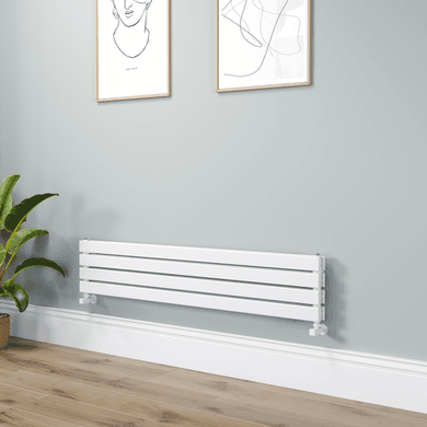 Riace Linea White Flat Designer Radiator 280x1400mm Double Panel 2235 BTU - Horizontal Bars
