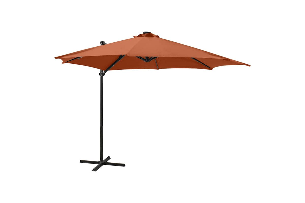 Vidaxl 312335 Cantilever Umbrella With Pole And Led Lights Terracotta 300 Cm