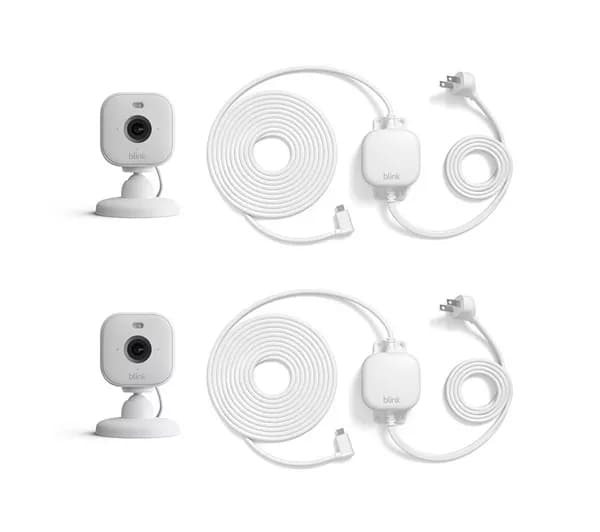 BLINK Mini 2 Full HD 1080p WiFi Security Camera with Weather Resistant Adapter - White, Twin Pack