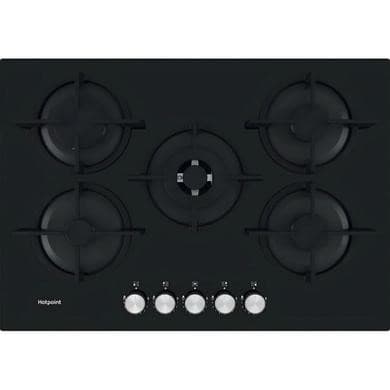 Hotpoint 73cm 5 Burner Gas on Glass Hob - Black