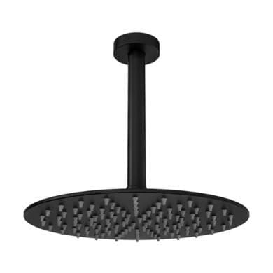 ONLY OPENED - Black 250mm Slim Round Shower Head and Ceiling Arm - Arissa