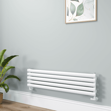 Sorrento Linea White Oval Designer Radiator 295x1200mm Single Panel 1433 BTU - Horizontal Bars