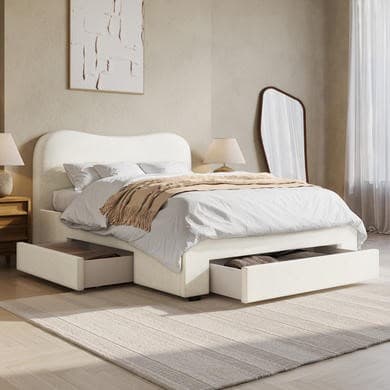 Cream - Upholstered Bed Frame with Storage – Joanie