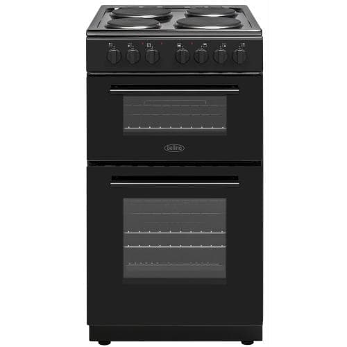 BELLING            50CM DOUBLE OVEN FREESTANDING COOKER - 4 ZONE SOLID PLATE HOB - BLACK