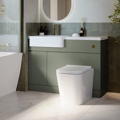 1100mm Green Left Hand Toilet and Sink Unit with Square Toilet and Brass Fittings - Bali