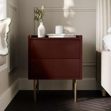 Burgundy 2 Drawer Modern Bedside Table - Zane