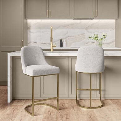 Callie Beige Boucle Kitchen Stools with Gold Legs