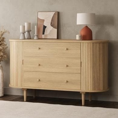 ONLY OPENED - Wide Oak Chest of 3 Drawers with Cupboards - Breuer