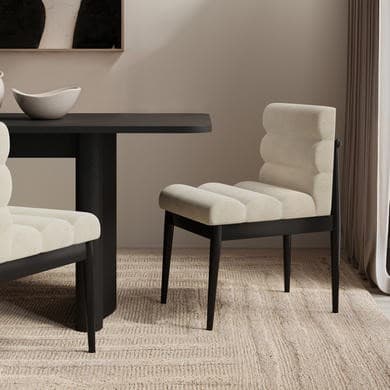 Beige and Black - Beige Ribbed Upholstered Dining Chairs - Freja